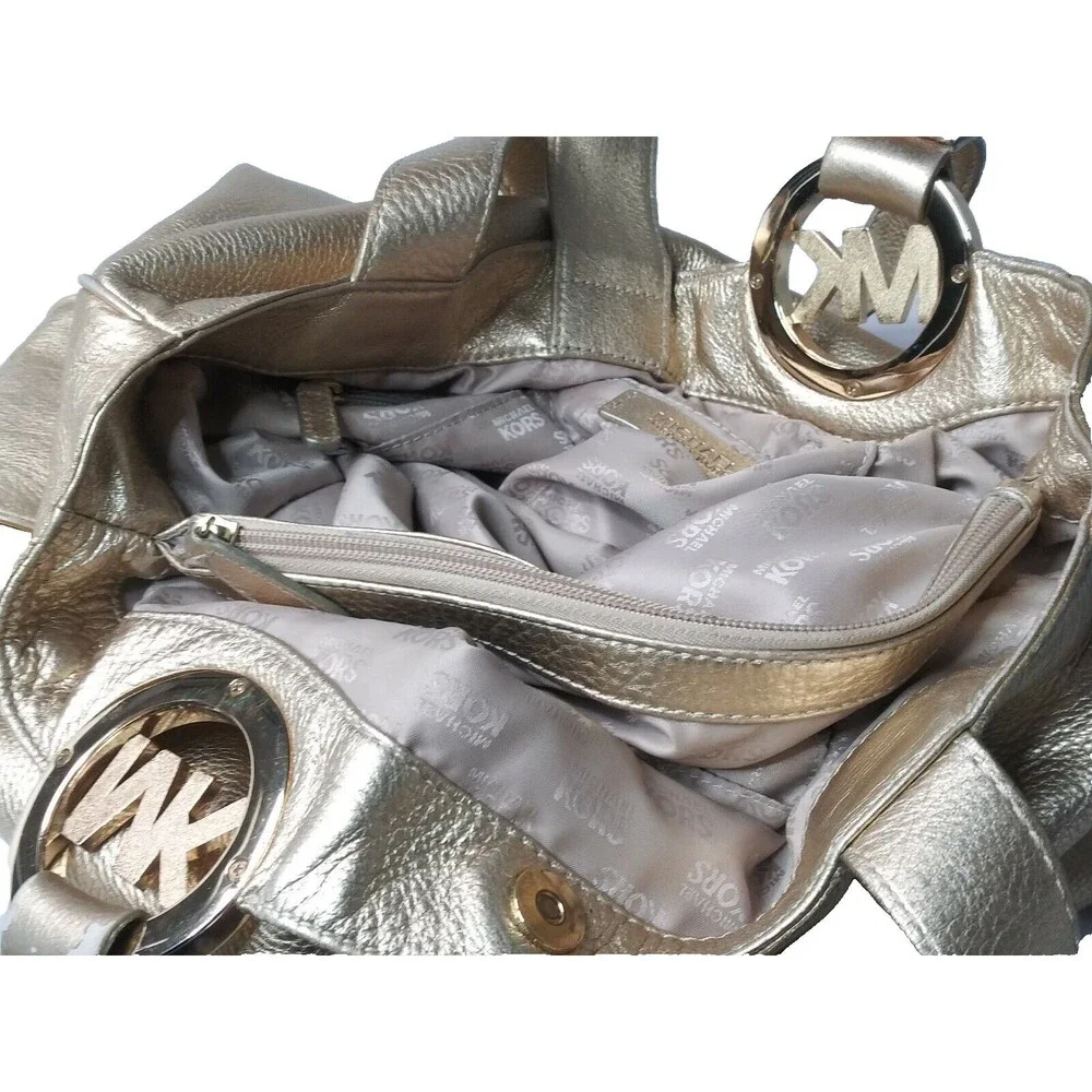 Michael Kors Fulton Gold Leather Handbag Purse Medium Size Satchel